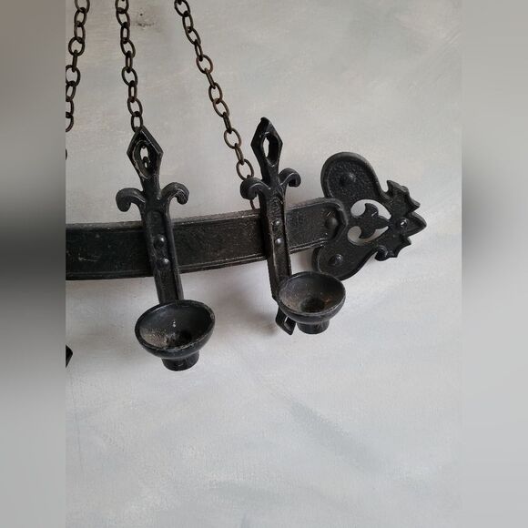 Vintage Curved 5 Candelabra Wall Sconce Candle Holder Metal Black  Gothic 27' - Picture 3 of 15
